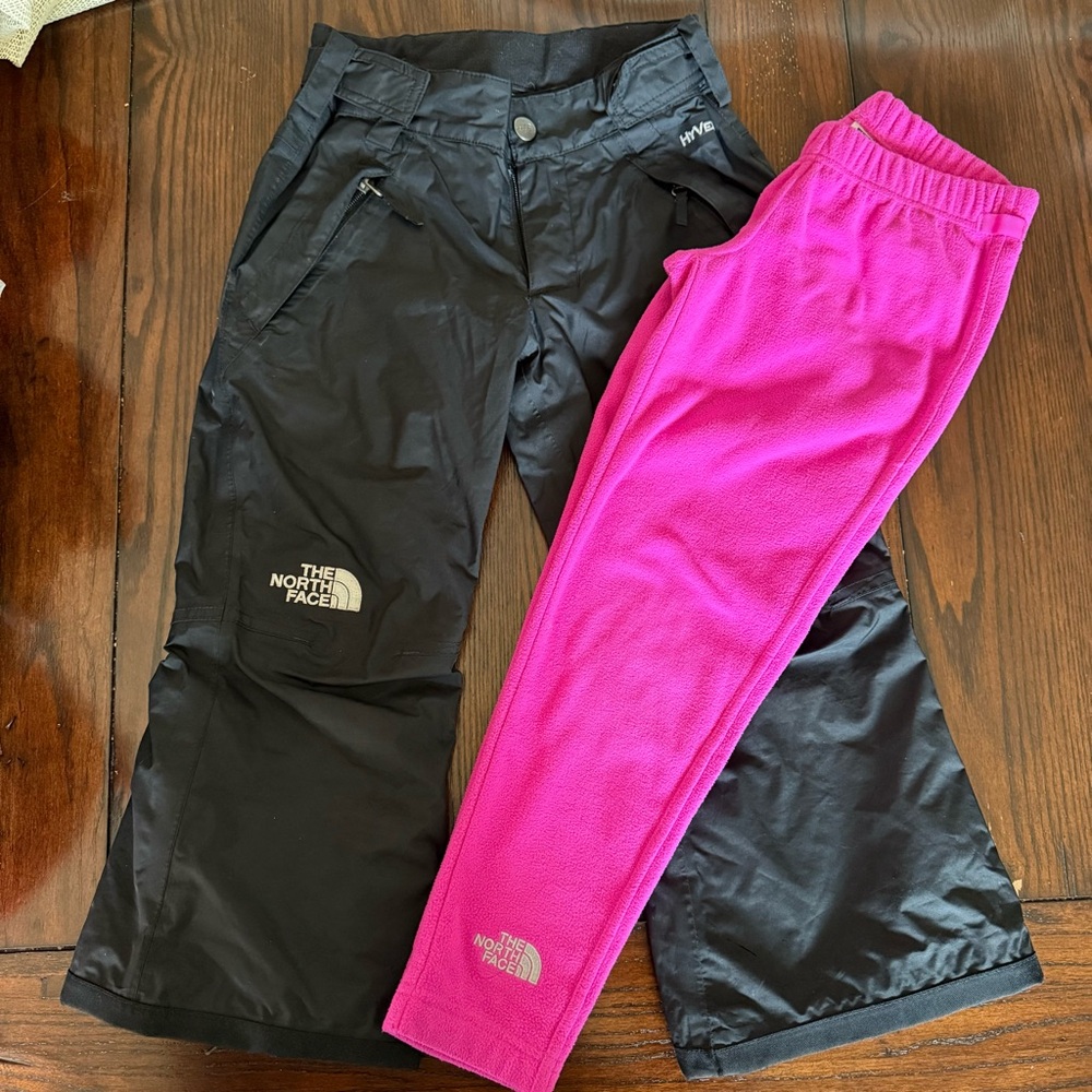 The North Face Black/Hot Pink Girls Ski Pants with Removable Fleece Pants, XS(6)